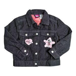 Black - DreamWave Girl's Licensed Character Long Sleeve Denim Jacket with Patche